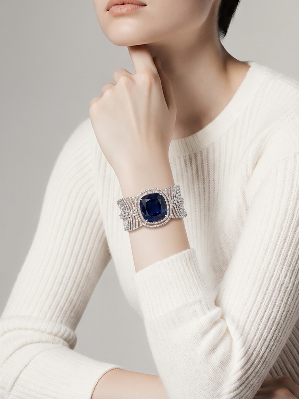 Silver Bracelet with Deep Blue Center Stone